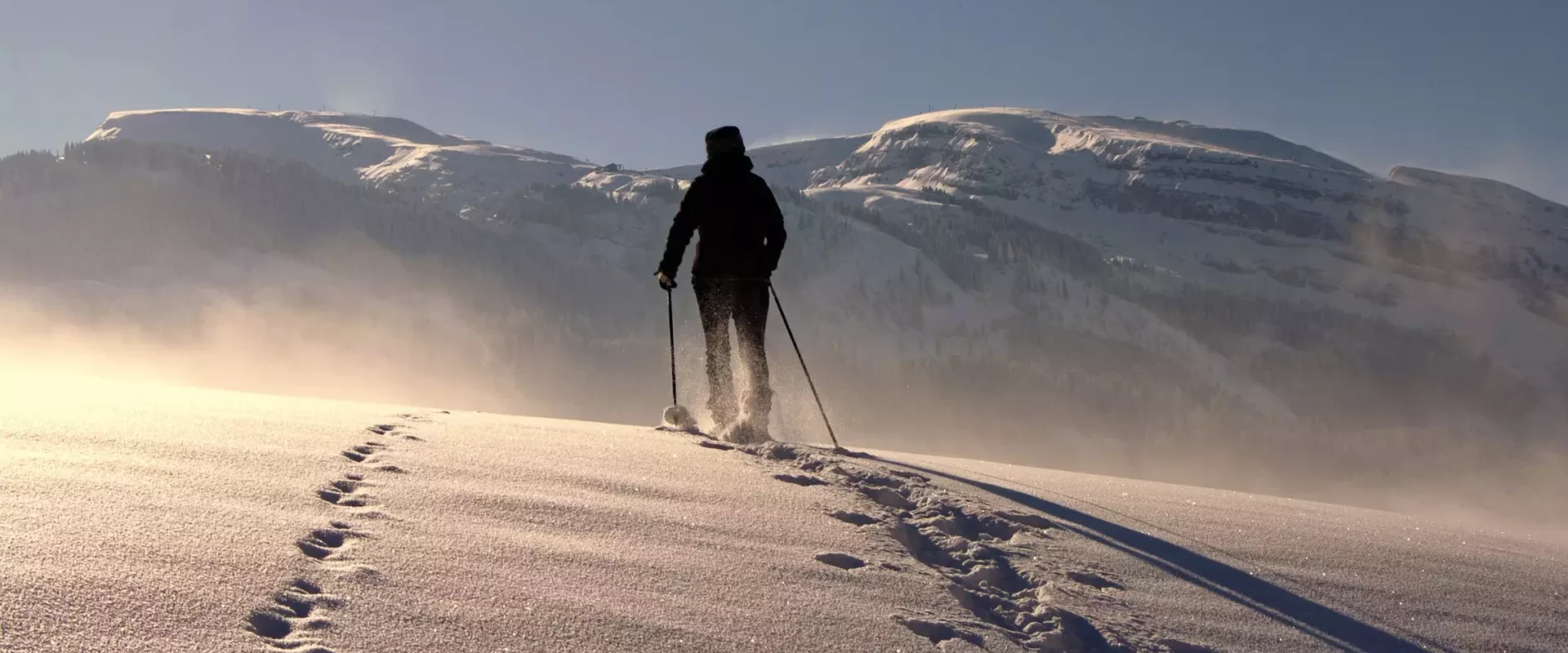 Raquette à neige avec les grimpeurs des alpes